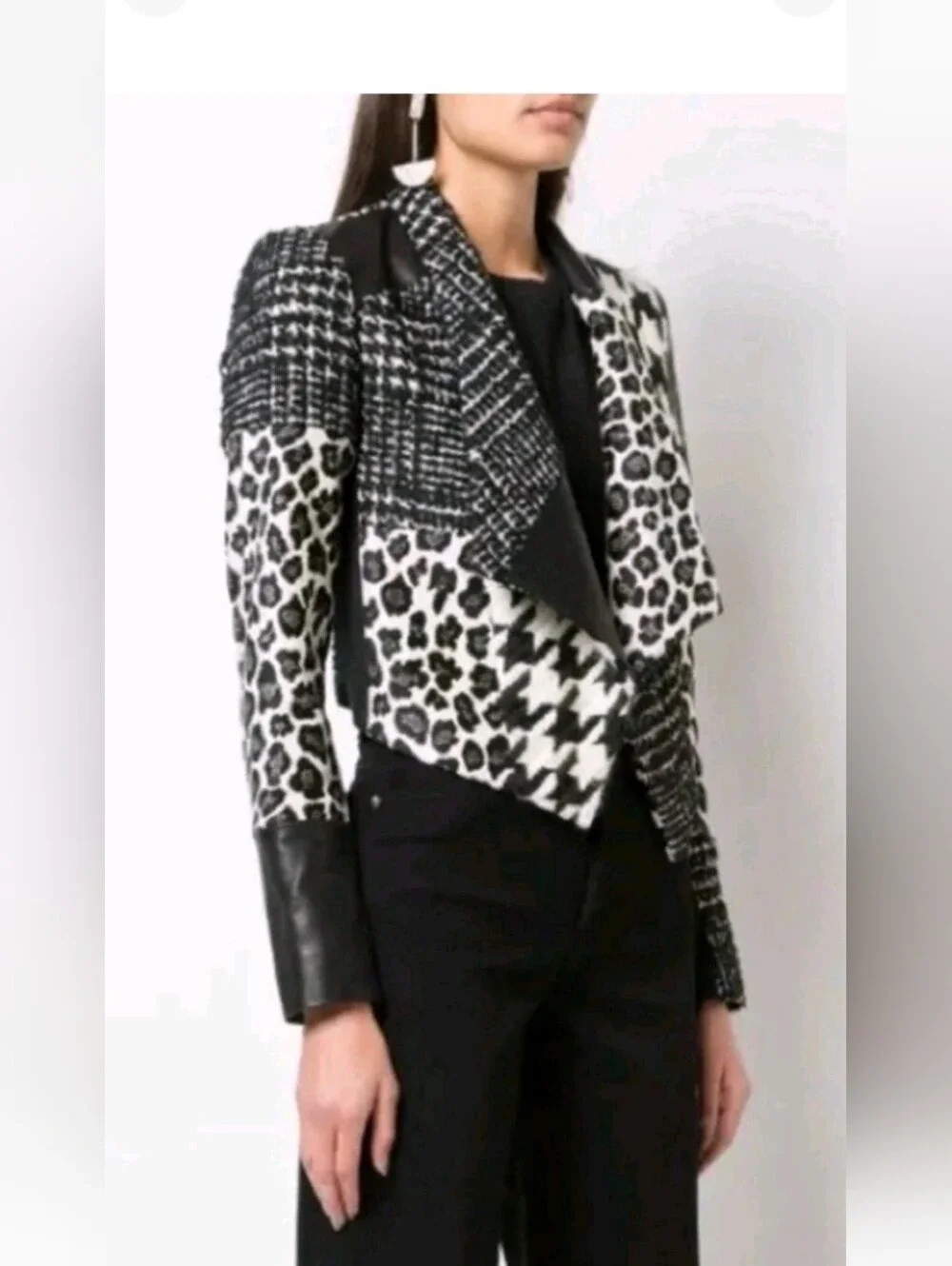 Alice + Olivia Harvey Leather Patchwork Draped Lapel Blazer Size Small $695